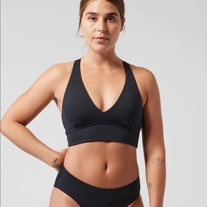 Athleta Small Black Longline Plunge Bikini Top Cross Strap Back Tie Back Cup A-C
